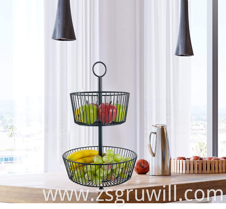 Custom 2 Tier Countertop Fruit Basket Bowl Storage Food Metal Wire Storage Holder For Home